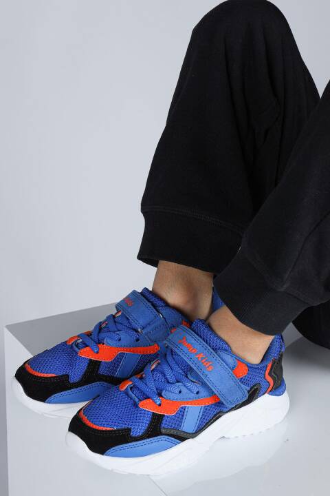 29189 Saks Mavi - Turuncu Üniseks Çocuk Sneaker Günlük Spor Ayakkabı - 4