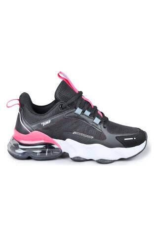 30906 Siyah - Fuşya Kadın Sneaker Günlük Spor Ayakkabı - Jump