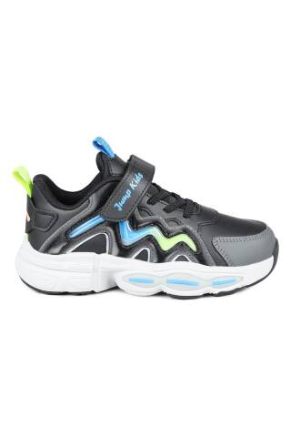 31098 Siyah - Mavi Sneaker Çocuk Spor Ayakkabı - Jump