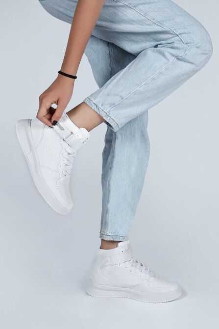 16308 Yüksek Bilekli Beyaz Kadın Sneaker Günlük Spor Ayakkabı - 3
