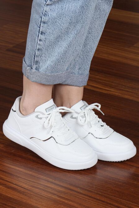 26821 Beyaz - Gri Kadın Sneaker Günlük Spor Ayakkabı - 2