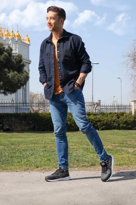 27401 Siyah - Gri Erkek Sneaker Günlük Spor Ayakkabı - 3