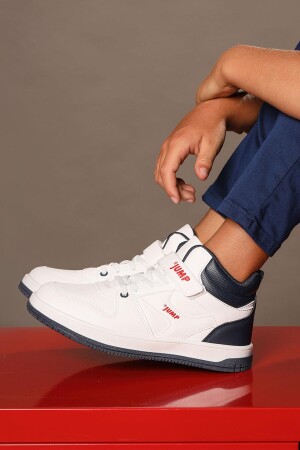 27758 Cırtlı Yüksek Bilekli Beyaz - Lacivert Üniseks Çocuk Sneaker Günlük Spor Ayakkabı - 3