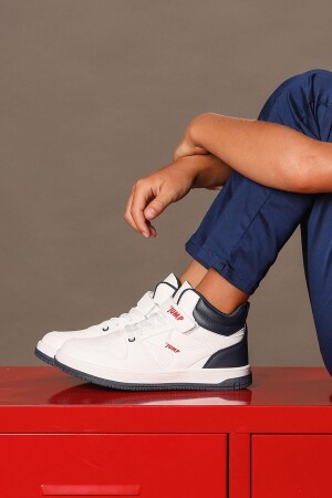 27758 Cırtlı Yüksek Bilekli Beyaz - Lacivert Üniseks Çocuk Sneaker Günlük Spor Ayakkabı - 4
