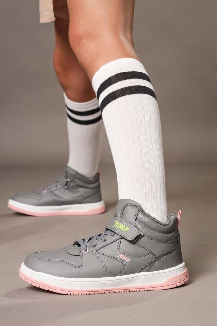 27758 Cırtlı Yüksek Bilekli Gri - Somon Pembe Kız Çocuk Sneaker Günlük Spor Ayakkabı - 2