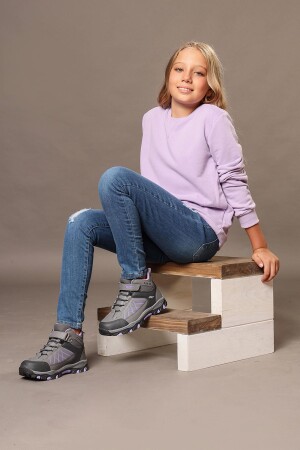 27787 Cırtlı Gri - Lila Kız Çocuk Günlük Bot Spor Ayakkabı - 2