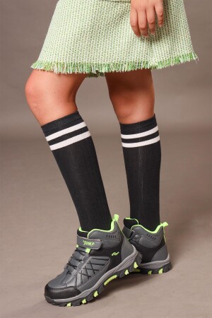 27787 Cırtlı Gri - Neon Yeşil Üniseks Çocuk Günlük Bot Spor Ayakkabı - 5