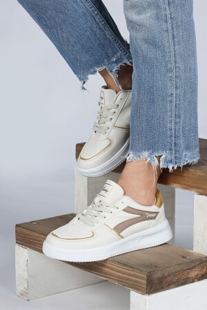 28063 Bej - Beyaz Kadın Sneaker Günlük Spor Ayakkabı - Jump (1)