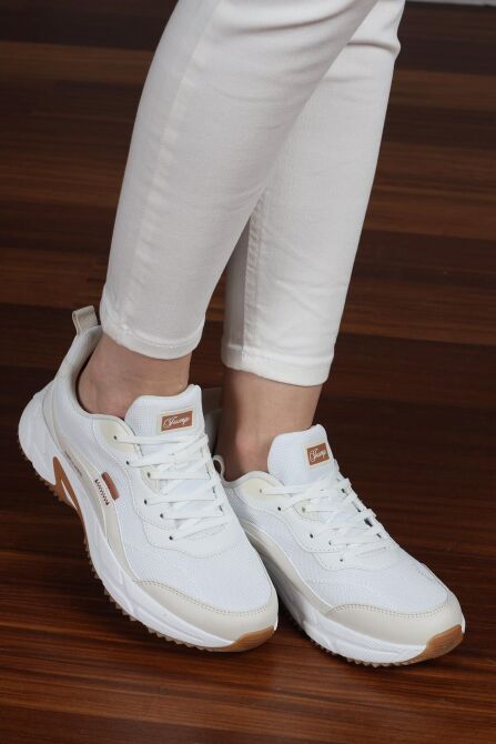 28066 Beyaz - Bej Kadın Sneaker Günlük Spor Ayakkabı - 2