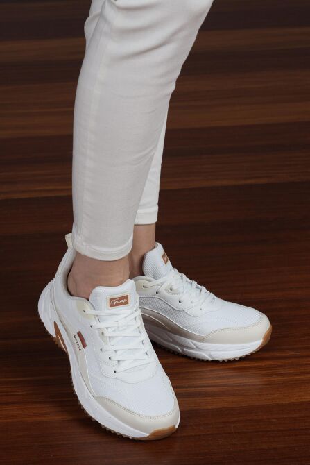28066 Beyaz - Bej Kadın Sneaker Günlük Spor Ayakkabı - 3