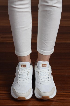 28066 Beyaz - Bej Kadın Sneaker Günlük Spor Ayakkabı - 4
