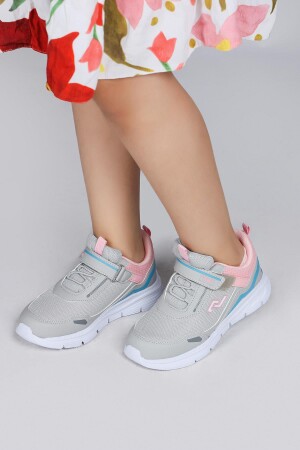 28101 Cırtlı Açık Gri - Somon Pembe Kız Çocuk Sneaker Günlük Spor Ayakkabı - 2