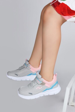 28101 Cırtlı Açık Gri - Somon Pembe Kız Çocuk Sneaker Günlük Spor Ayakkabı - 3