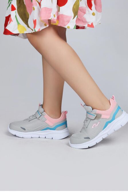 28101 Cırtlı Açık Gri - Somon Pembe Kız Çocuk Sneaker Günlük Spor Ayakkabı - 4