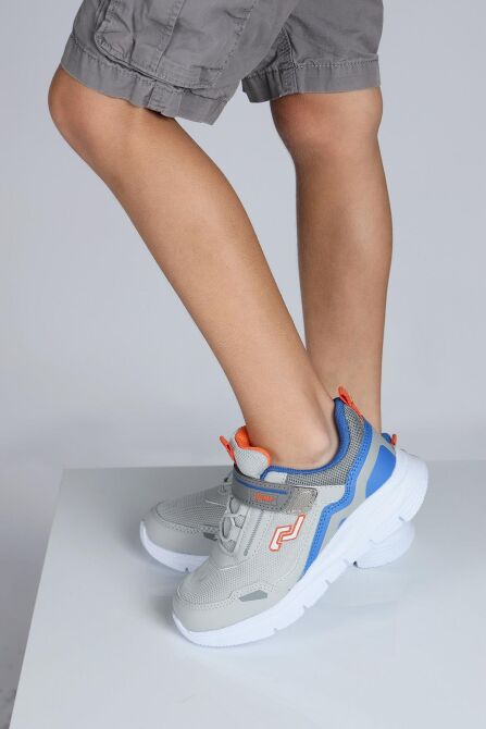 28101 Cırtlı Gri - Mavi Üniseks Çocuk Sneaker Günlük Spor Ayakkabı - 4