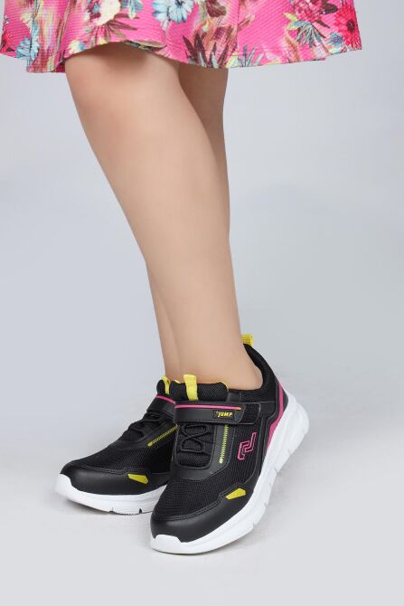 28101 Cırtlı Siyah - Fuşya Kız Çocuk Sneaker Günlük Spor Ayakkabı - 2