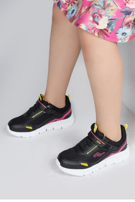 28101 Cırtlı Siyah - Fuşya Kız Çocuk Sneaker Günlük Spor Ayakkabı - 3