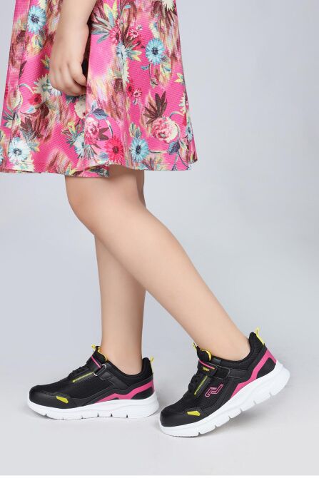 28101 Cırtlı Siyah - Fuşya Kız Çocuk Sneaker Günlük Spor Ayakkabı - 4