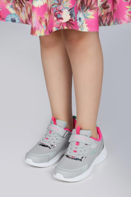 28106 Cırtlı Gri - Pembe Kız Çocuk Sneaker Günlük Spor Ayakkabı - 3