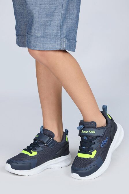 28106 Cırtlı Lacivert - Neon Yeşil Üniseks Çocuk Sneaker Günlük Spor Ayakkabı - 2