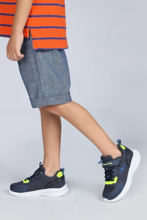 28106 Cırtlı Lacivert - Neon Yeşil Üniseks Çocuk Sneaker Günlük Spor Ayakkabı - 3