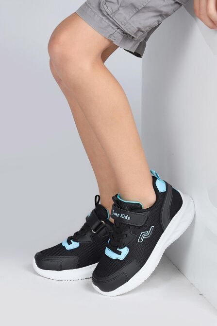 28106 Cırtlı Siyah - Mavi Üniseks Çocuk Sneaker Günlük Spor Ayakkabı - 2