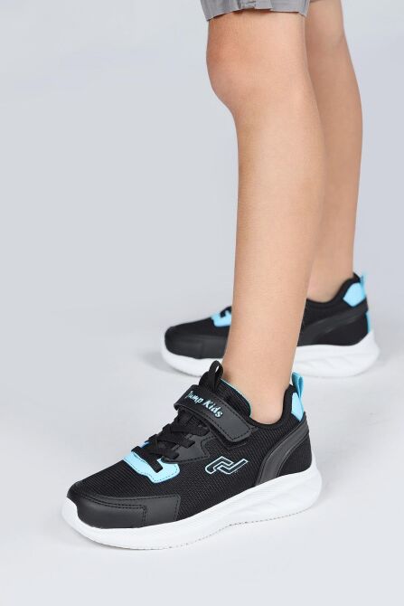 28106 Cırtlı Siyah - Mavi Üniseks Çocuk Sneaker Günlük Spor Ayakkabı - 3