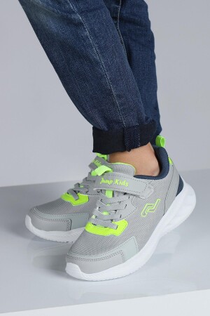28106 Cırtlı Açık Gri - Neon Yeşil Üniseks Çocuk Sneaker Günlük Spor Ayakkabı - 3