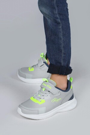 28106 Cırtlı Açık Gri - Neon Yeşil Üniseks Çocuk Sneaker Günlük Spor Ayakkabı - 4
