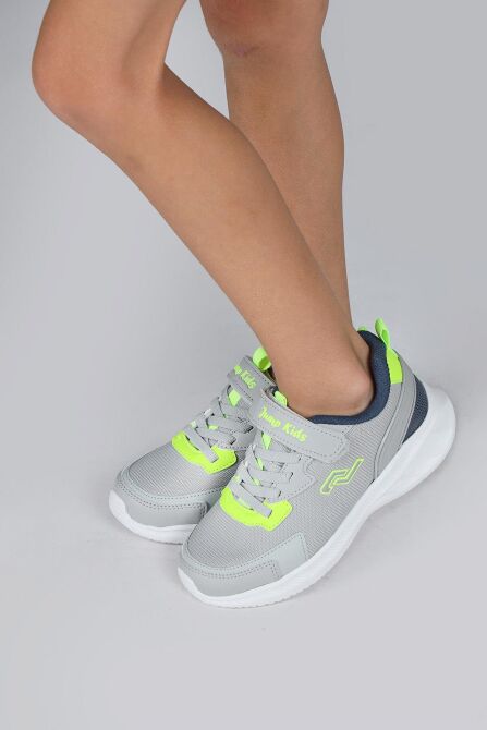 28106 Cırtlı Açık Gri - Neon Yeşil Üniseks Çocuk Sneaker Günlük Spor Ayakkabı - 5