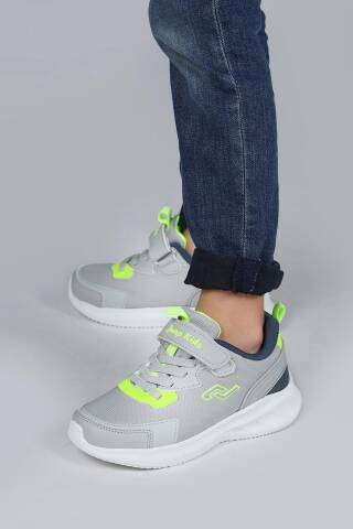 28106 Cırtlı Açık Gri - Neon Yeşil Üniseks Çocuk Sneaker Günlük Spor Ayakkabı - 4