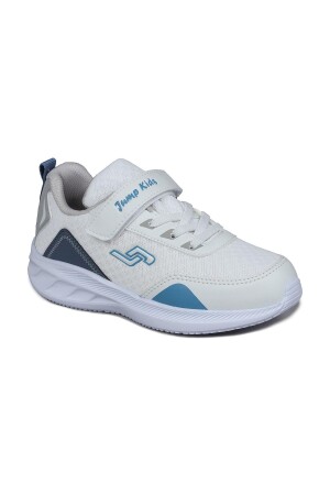 28110 Cırtlı Beyaz - İndigo Mavi Üniseks Çocuk Sneaker Günlük Spor Ayakkabı - Jump (1)