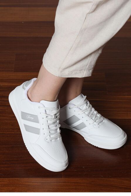 28147 Beyaz - Gri Kadın Sneaker Günlük Spor Ayakkabı - 2