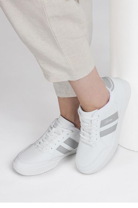 28147 Beyaz - Gri Kadın Sneaker Günlük Spor Ayakkabı - 3