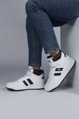 28504 Yüksek Bilekli Beyaz - Siyah Erkek Sneaker Günlük Spor Ayakkabı - Jump (1)