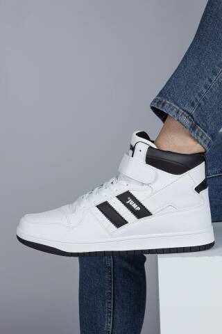 28504 Yüksek Bilekli Beyaz - Siyah Erkek Sneaker Günlük Spor Ayakkabı - 4