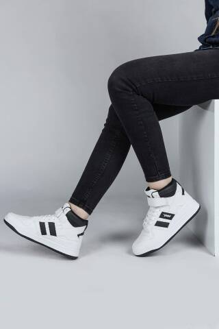 28708 Yüksek Bilekli Beyaz - Siyah Kadın Sneaker Günlük Spor Ayakkabı - 3