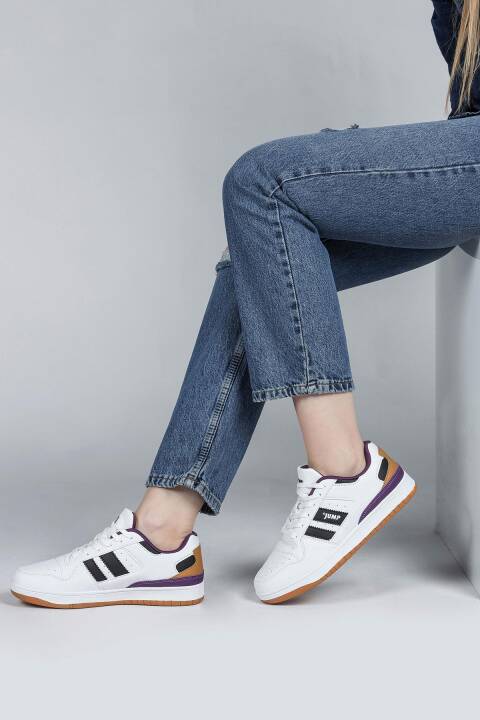 28709 Beyaz - Siyah Kadın Sneaker Günlük Spor Ayakkabı - 6