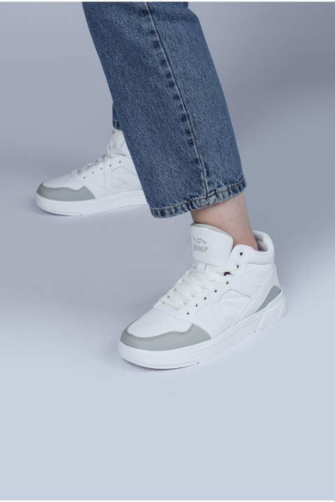 28746 Yüksek Bilekli Beyaz - Gri Kadın Sneaker Günlük Spor Ayakkabı - 3