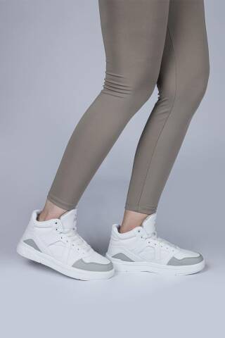 28746 Yüksek Bilekli Beyaz - Gri Kadın Sneaker Günlük Spor Ayakkabı - 5
