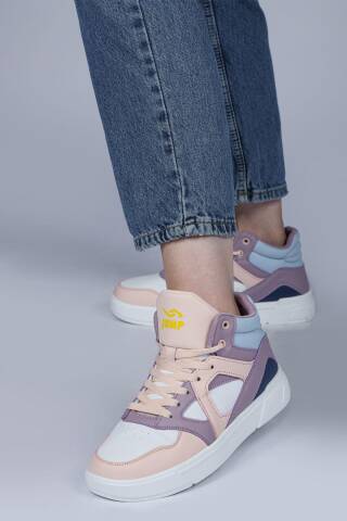 28746 Yüksek Bilekli Somon Pembe - Mor Kadın Sneaker Günlük Spor Ayakkabı - Jump (1)