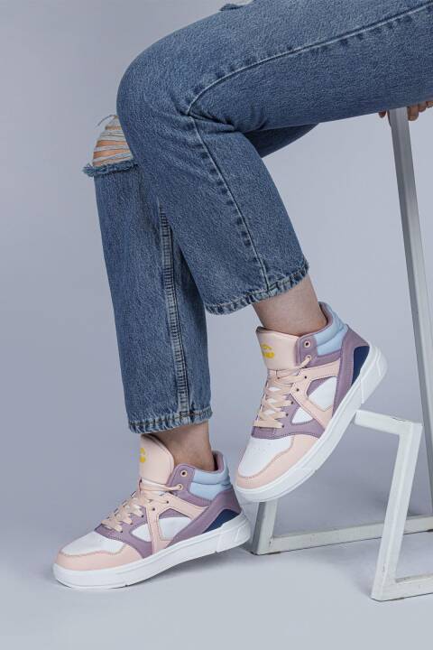 28746 Yüksek Bilekli Somon Pembe - Mor Kadın Sneaker Günlük Spor Ayakkabı - 3