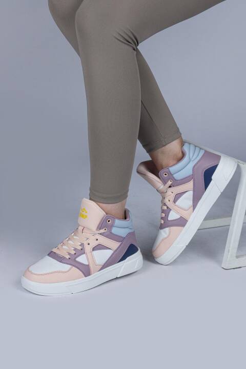 28746 Yüksek Bilekli Somon Pembe - Mor Kadın Sneaker Günlük Spor Ayakkabı - 4