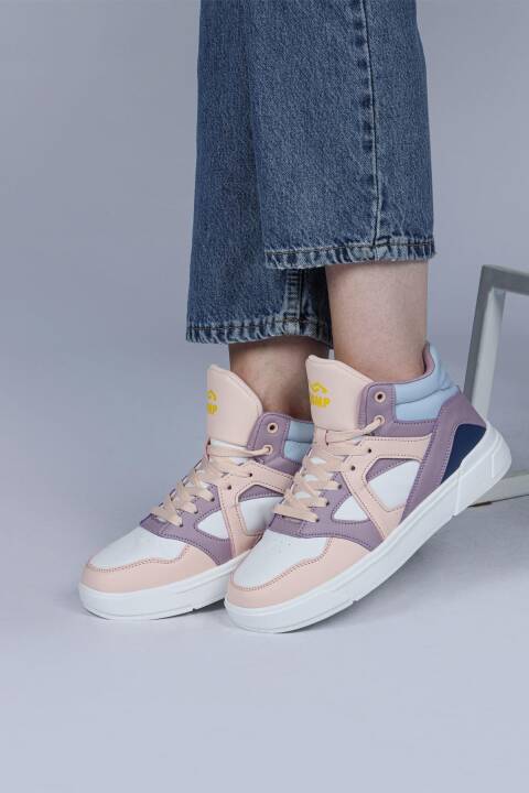 28746 Yüksek Bilekli Somon Pembe - Mor Kadın Sneaker Günlük Spor Ayakkabı - 5