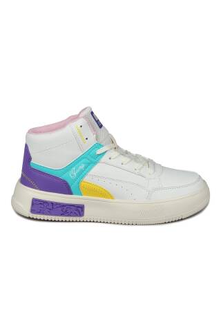 28756 Yüksek Bilekli Bej Kadın Sneaker Günlük Spor Ayakkabı 