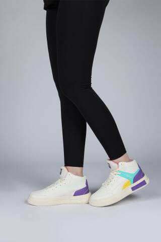 28756 Yüksek Bilekli Bej Kadın Sneaker Günlük Spor Ayakkabı - 4