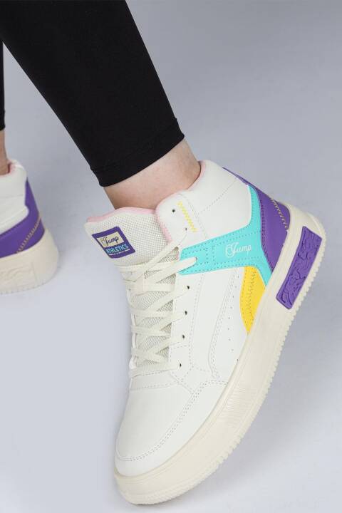 28756 Yüksek Bilekli Bej Kadın Sneaker Günlük Spor Ayakkabı - 5