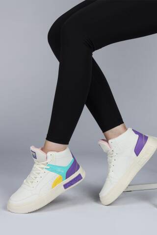 28756 Yüksek Bilekli Bej Kadın Sneaker Günlük Spor Ayakkabı - Jump (1)