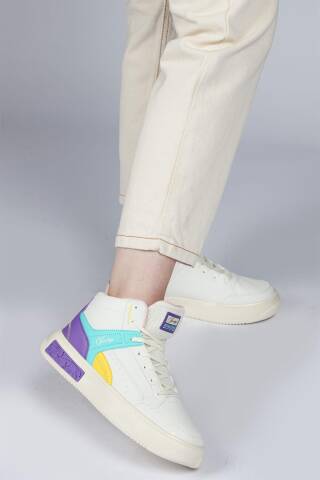 28756 Yüksek Bilekli Bej Kadın Sneaker Günlük Spor Ayakkabı - 3
