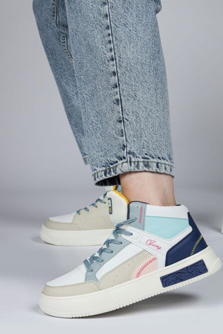 28756 Yüksek Bilekli Beyaz - Mavi Kadın Sneaker Günlük Spor Ayakkabı - 2